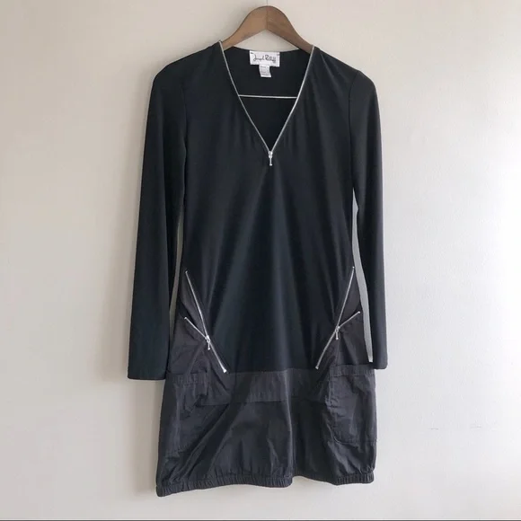 Joseph Ribkoff Vintage Fitted Long Sleeve Zipper V Neck Bodycon Mini Dress Black - Picture 9 of 9